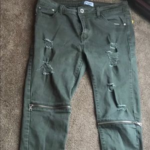 Army green Ripped Biker Jeans
